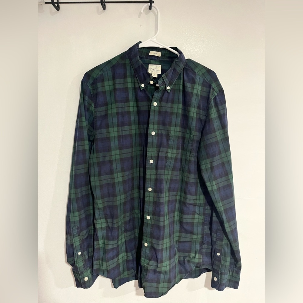 J. Crew Navy and Forest Plaid Button Down Shirt